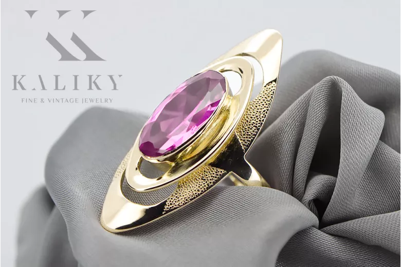 خاتم أميثست 14 كارت من الذهب الأصفر مجوهرات فينتاج vrc189y